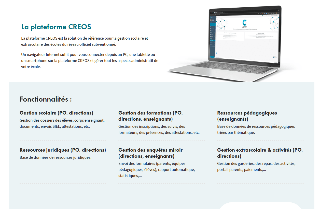 Presentation of the CREOS school management platform
