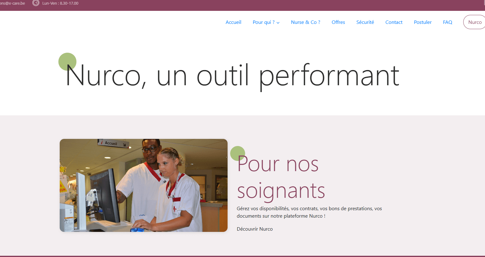 Nurse&co Nurco platform webpage